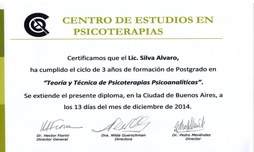 DIPLOMA CEP PSICOTERAPIAS PSICOANALITICAS Diploma Centro de Estudios de Psicoterapias
