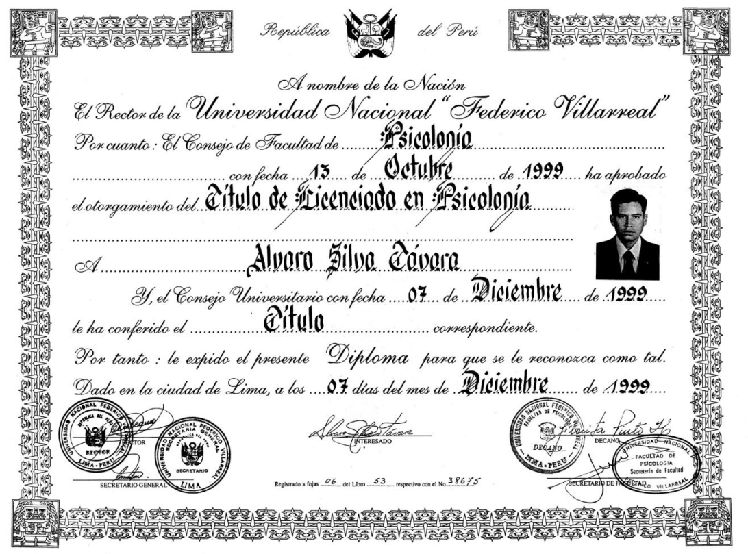 Diploma Licenciatura Psicologia UNFV Lienciatura en Psicologia