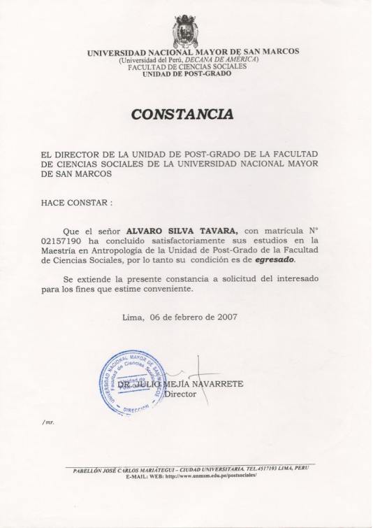 egresado antropologia Egresado de la Maestría en Antropoogia de la UNMSM