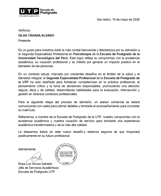 INSCRIPCION SEGUNDA ESPECIALIDAD PSICOTERAPIA